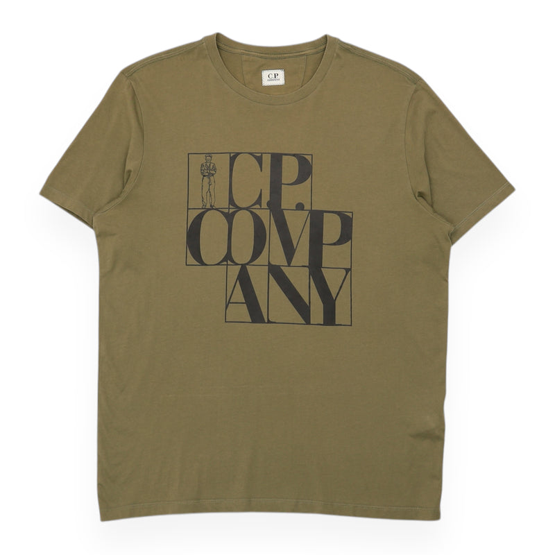 C.P. Company Block Man T-Shirt in Khaki Green, front