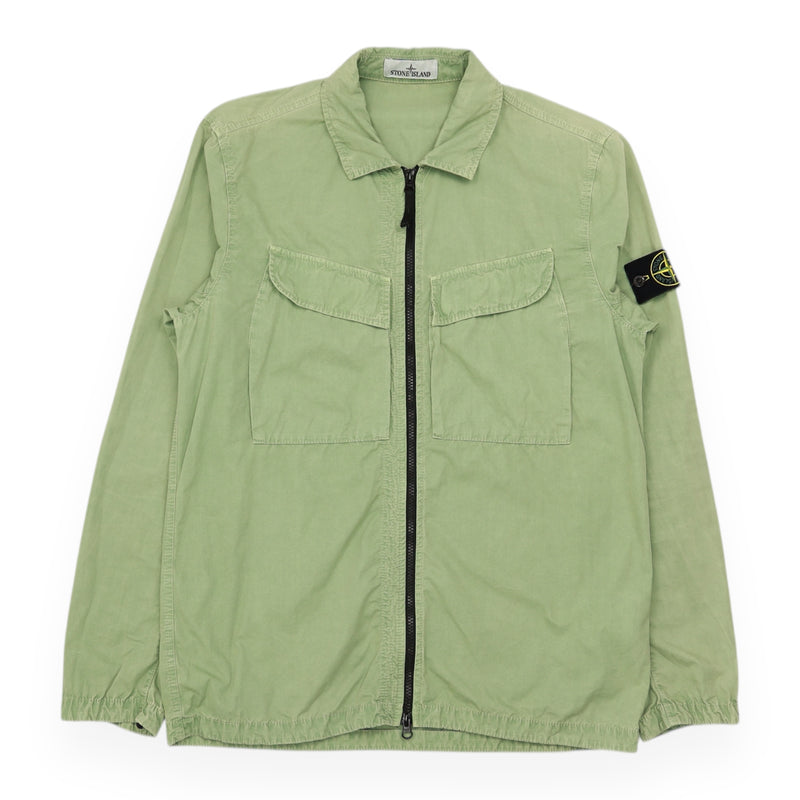 Stone Island Brushed Cotton Canvas Overshirt in Green, front