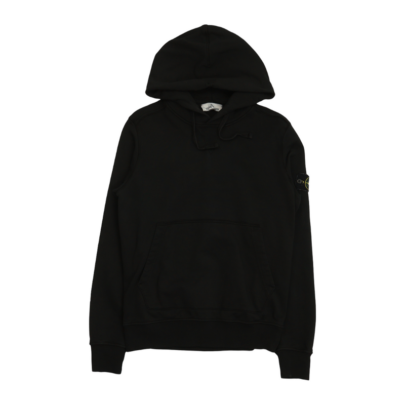 Stone Island S/S 19 Garment Dyed Popover Hoodie in Black, front