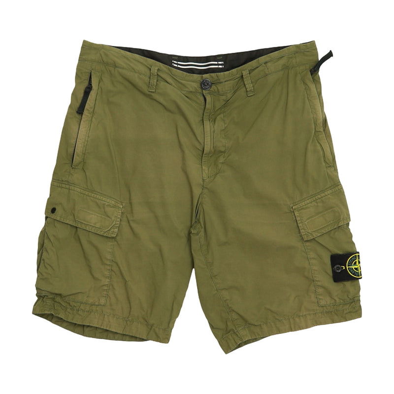 Stone Island S/S 21 Stretch Cotton Tela Cargo Shorts in Khaki Green, front