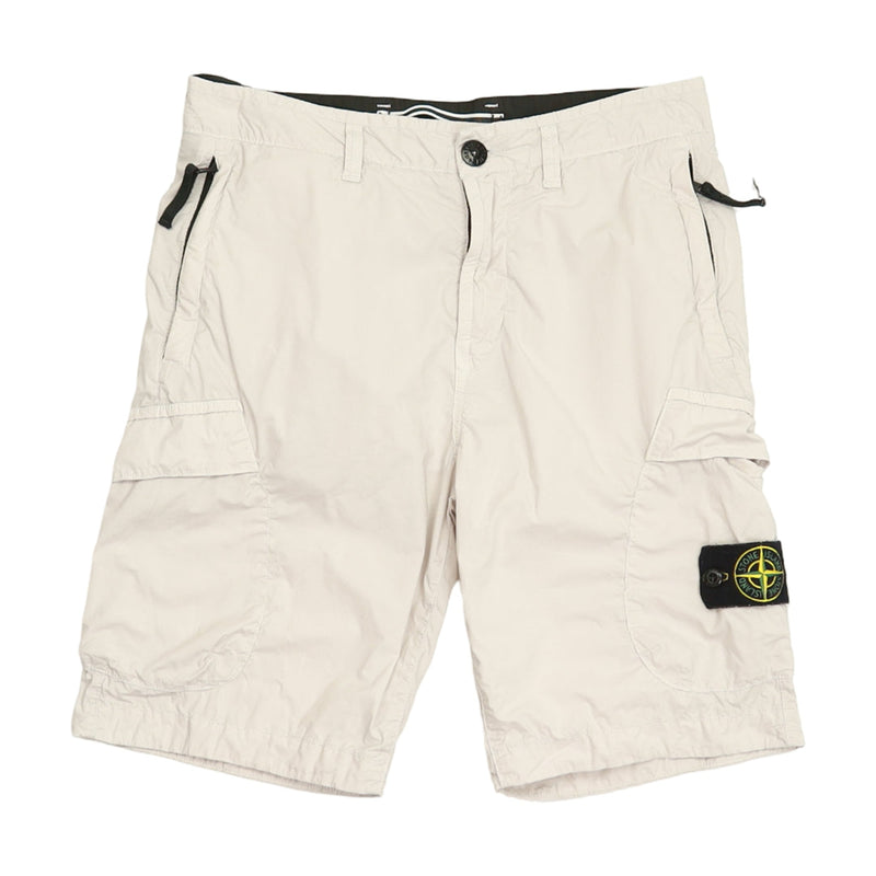 Stone Island S/S 19 Type RE Bermuda Cargo Shorts in White, front