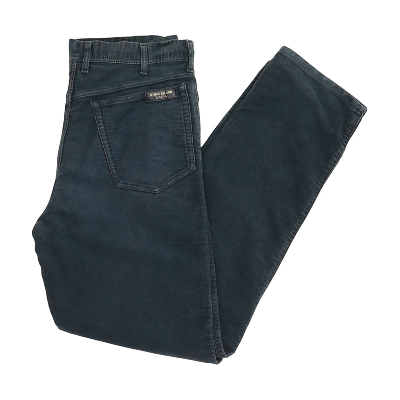 Stone Island A/W 95 Logo Suede Pants in Navy, front