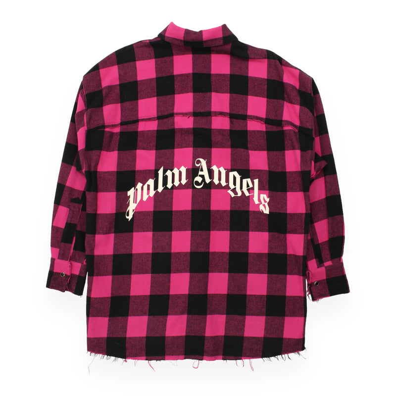 Palm Angels A/W 21 Checked Curved Logo Flannel Overshirt in Pink, front