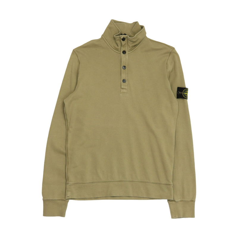 Stone Island S/S 17 Garment Dyed Half Zip Sweatshirt in Khaki, front