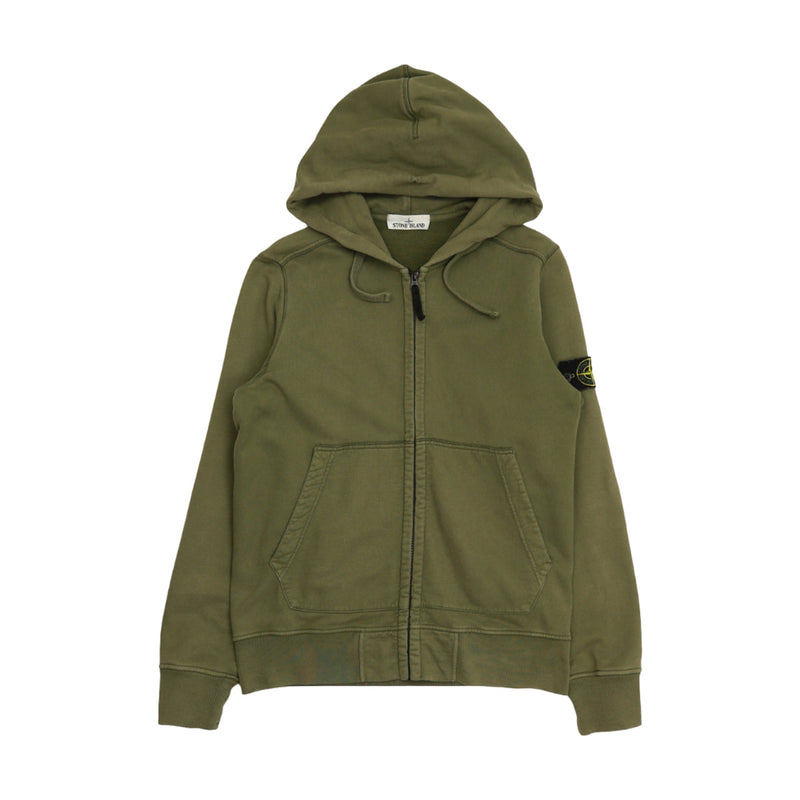 Stone Island A/W 19 Full Zip Hoodie in Khaki Green, front