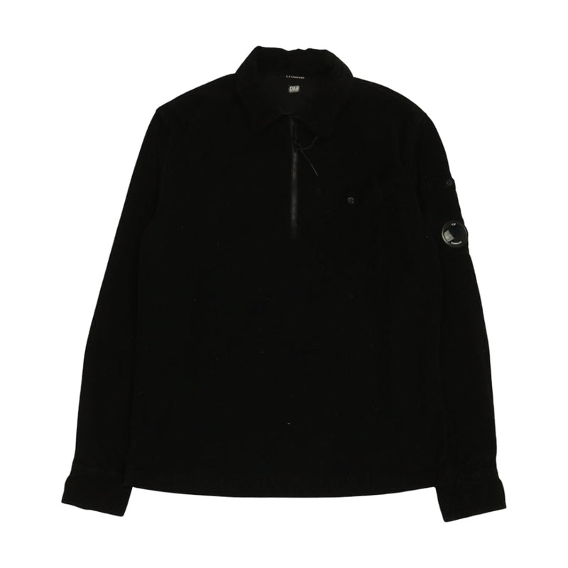 C.P. Company Corduroy Quarter Zip Overshirt in Black, front