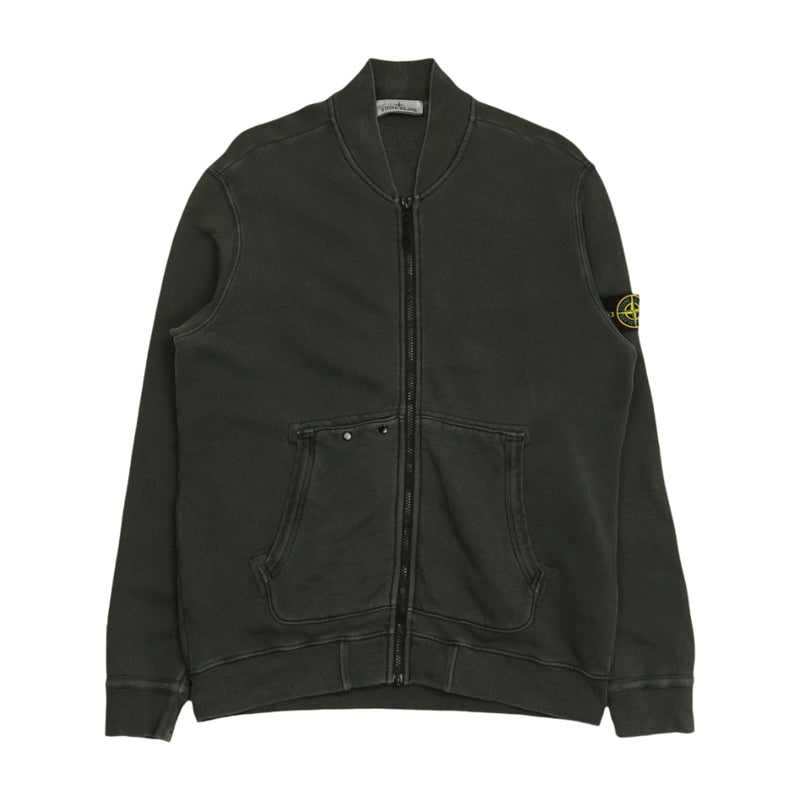 Stone Island A/W 24 Washed Heavy Cotton Bomber Sweatshirt in Grey, front