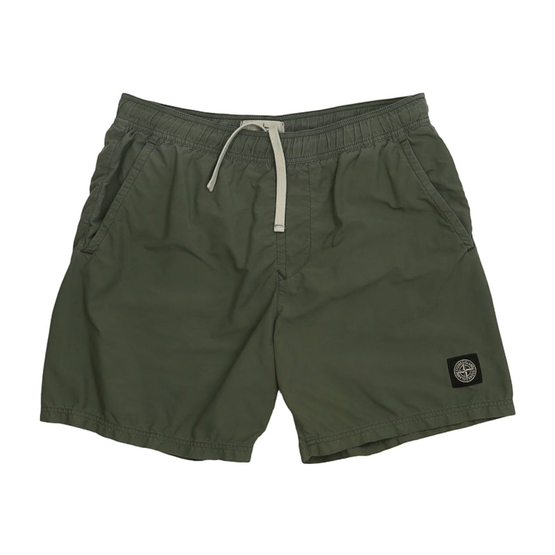 Stone Island S/S 18 Brushed Cotton Swim Shorts in Green, front
