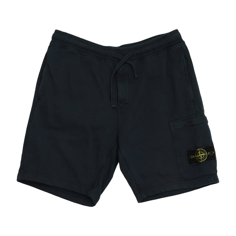 Stone Island A/W 22 Brushed Cotton Fleece Bermuda Cargo Shorts in Navy, front