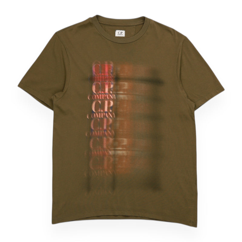 C.P. Company Blurred Logo T-Shirt in Khaki Green, front