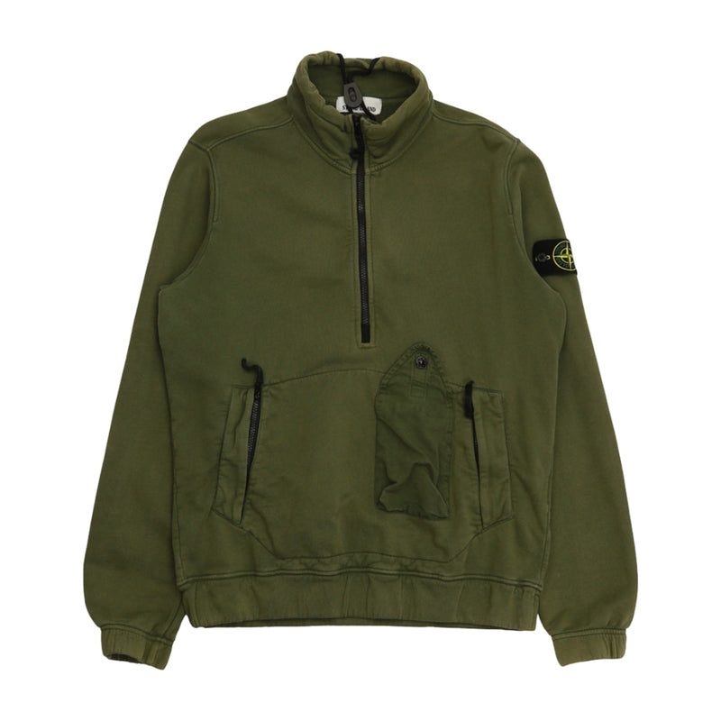 Stone Island A/W 20 Half Zip Utility Smock Sweatshirt in Khaki, front
