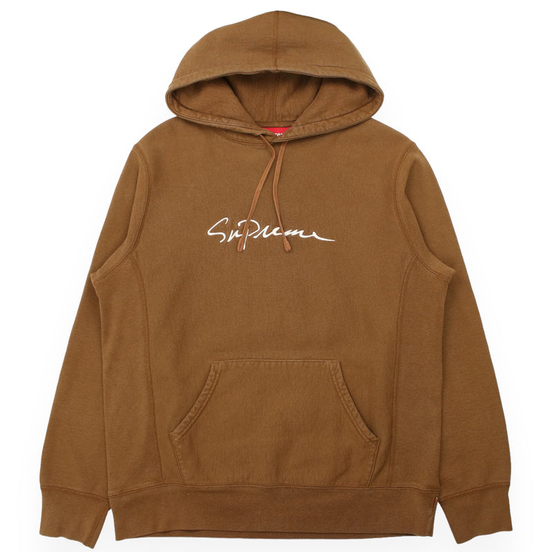 Supreme Classic Script Hoodie in Brown, front