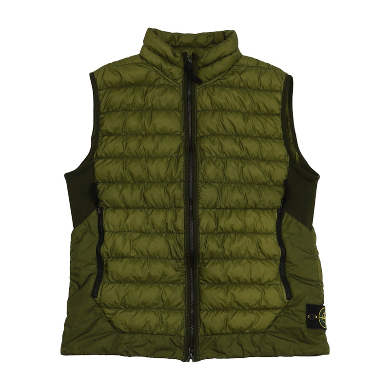 Stone Island S/S 18 Garment Dyed Micro Yarn Down Gilet in Khaki, front