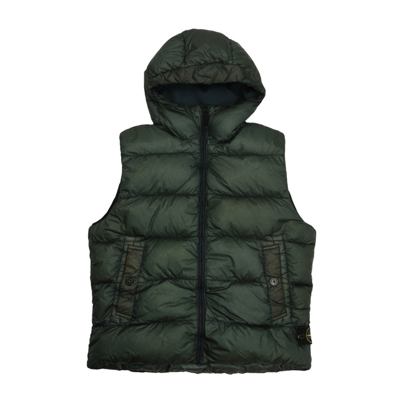 Stone Island A/W 13 Garment Dyed Hooded Down Gilet in Green, front