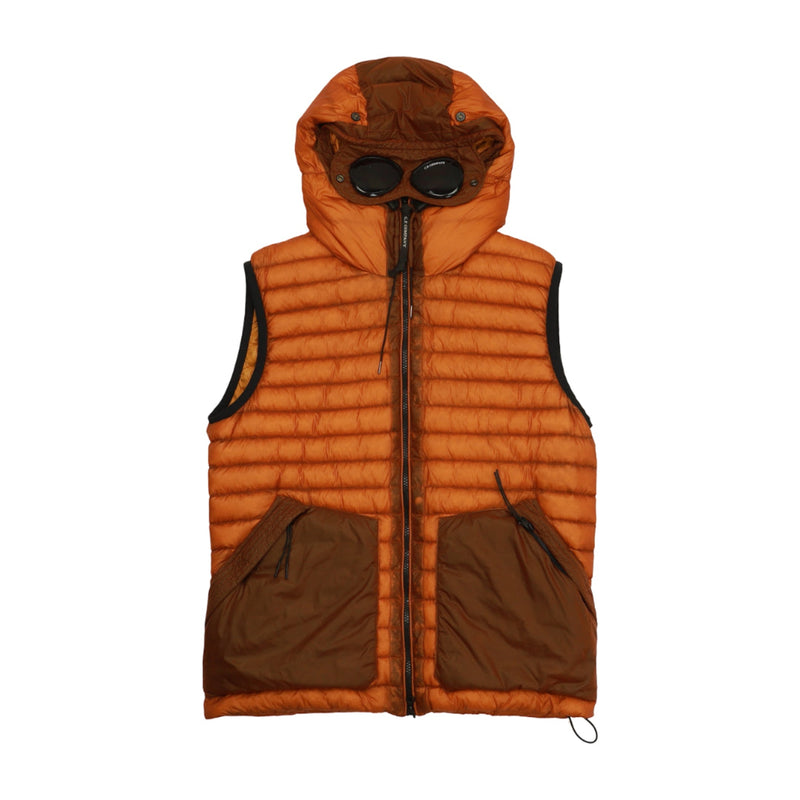 C.P. Company D.D. Shell Hooded Goggle Down Gilet in Orange, front