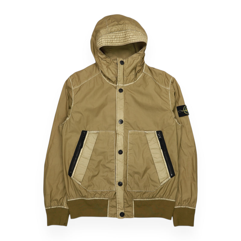 Stone Island Mussola Gommata Hooded Jacket in Green, front