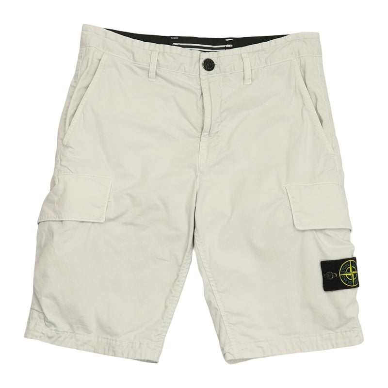 Stone Island S/S 22 Stretch Broken Twill Cargo Shorts in White, front