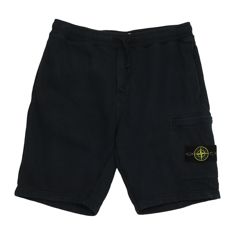 Stone Island A/W 21 Brushed Cotton Fleece Bermuda Cargo Shorts in Navy, front