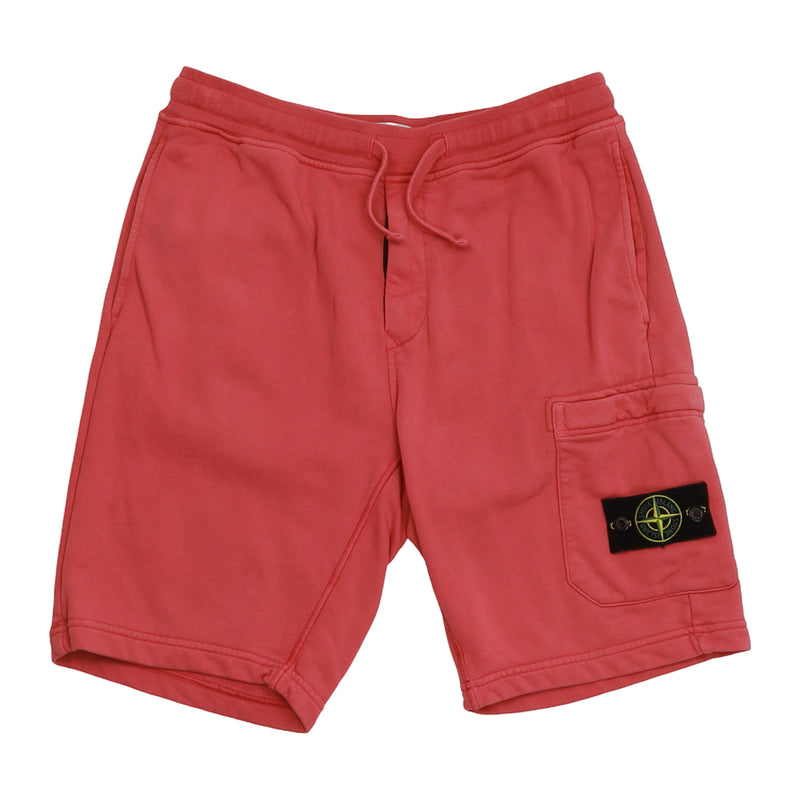 Stone Island S/S 23 Bermuda Cotton Fleece Cargo Shorts in Pink, front