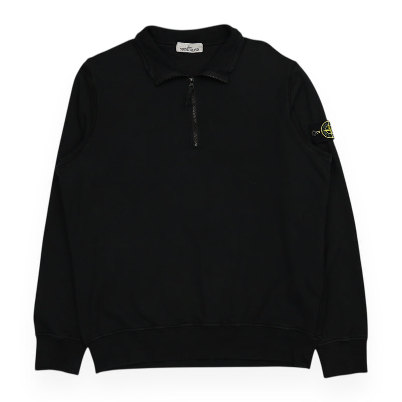 Stone Island S/S 22 Quarter Zip Crewneck Sweatshirt in Black, front