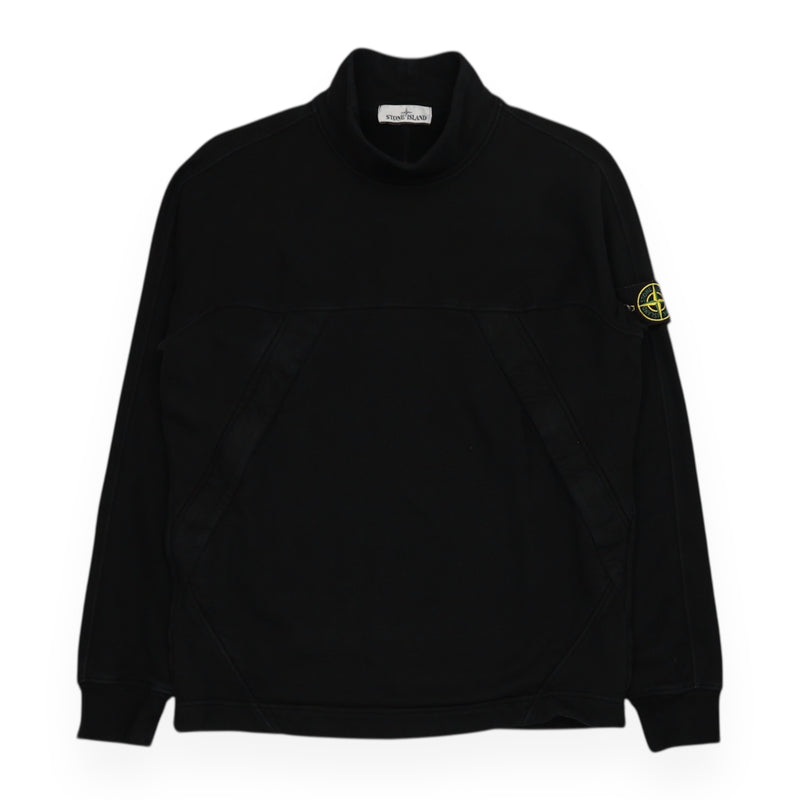 Stone Island A/W 19 Mock Neck Garment Dyed Sweatshirt in Black, front