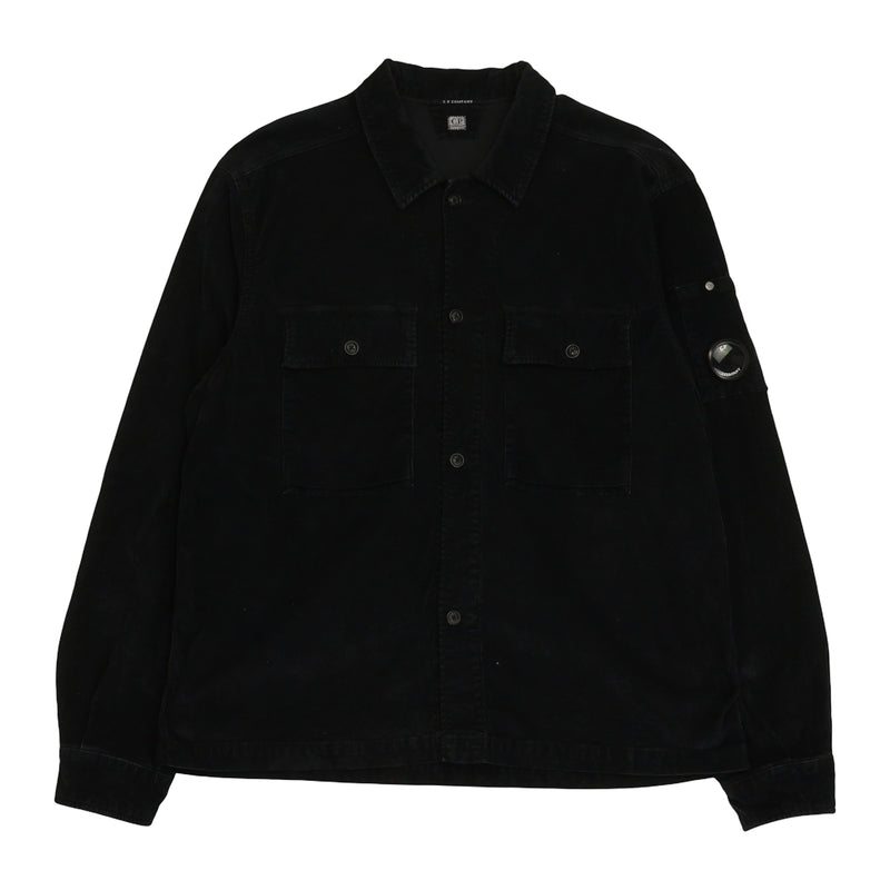 C.P. Company A/W 23 Velluto Heavy Corduroy Lens Overshirt in Black, front