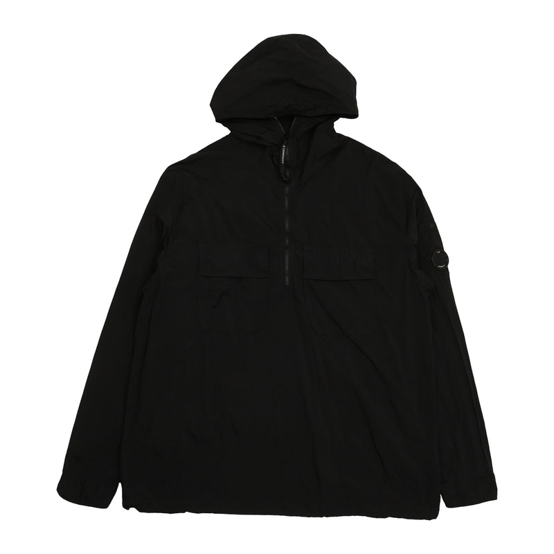 C.P. Company Chrome-L Lens Hooded Half-Zip Overshirt in Black, front