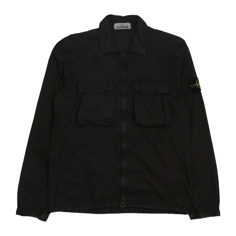 Stone Island S/S 22 Garment Dyed Pocket Overshirt in Black, front