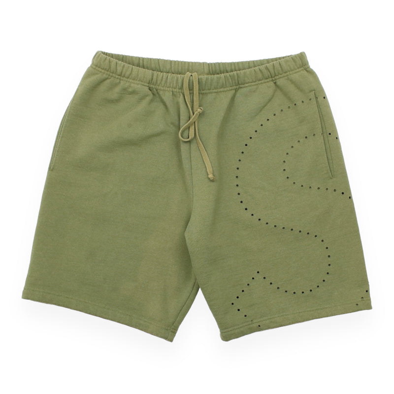 Supreme Laser Cut S Logo Shorts in Khaki Green, front