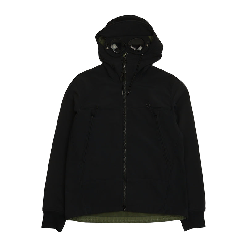 C.P. Company A/W 19 Soft Shell Goggle Hooded Jacket in Navy, front