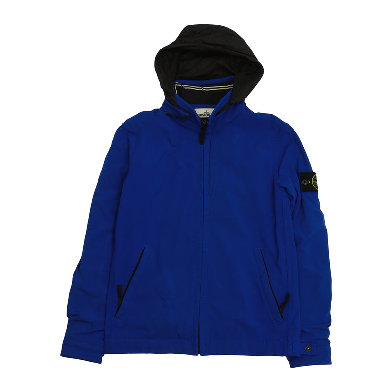 Stone Island S/S 15 Light Soft Shell-R Hidden Hood Jacket in Blue, front