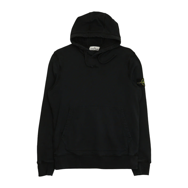 Stone Island S/S 21 Garment Dyed Popover Hoodie in Black, front