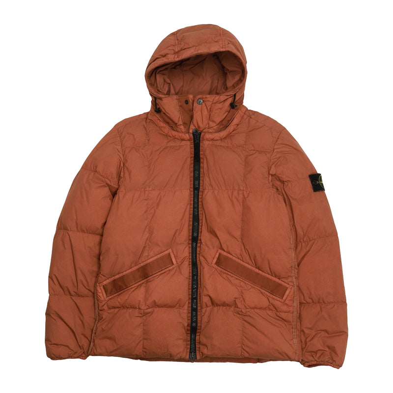 Stone Island A/W 19 Garment Dyed Crinkle Reps NY Down Jacket in Coral, front