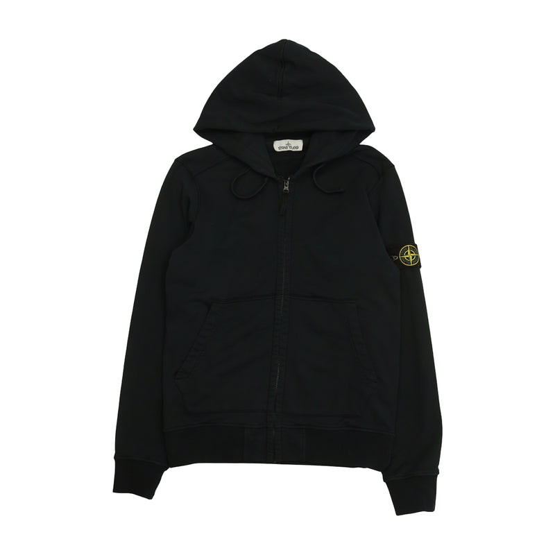 Stone Island A/W 21 Garment Dyed Full Zip Hoodie in Black, front