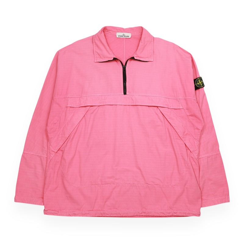 Stone Island A/W 20 Cotton Ripstop Quarter Zip Smock Jacket in Pink, front