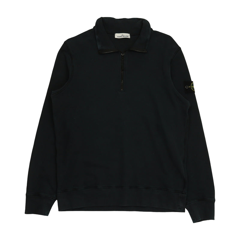 Stone Island A/W 21 Garment Dyed Half Zip Sweatshirt in Navy, front