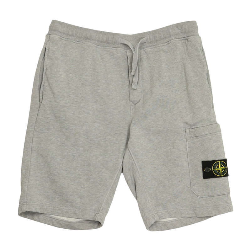 Stone Island S/S 22 Garment Dyed Cotton Fleece Bermuda Cargo Shorts in Grey, front