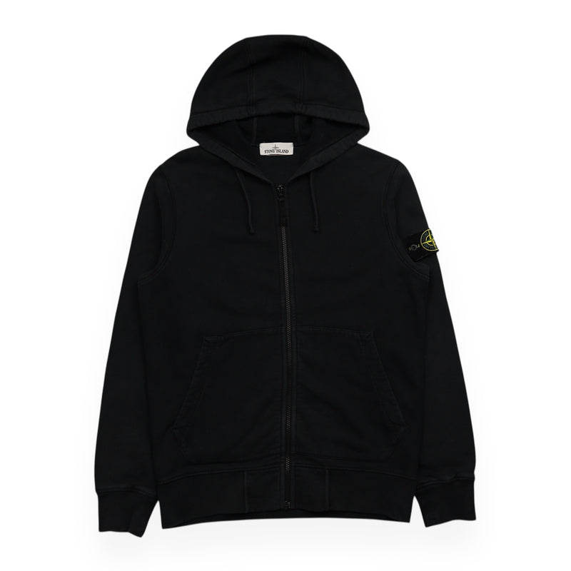Stone Island A/W 21 Garment Dyed Full Zip Hoodie in Black, front