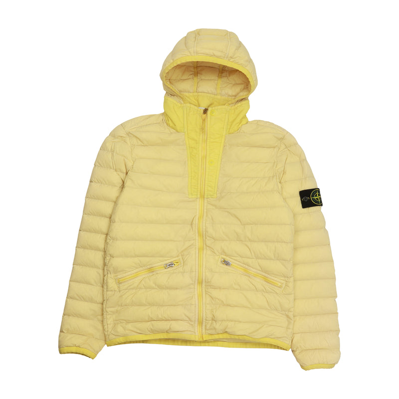 Stone Island S/S 19 Loom Woven Down Chambers Stretch Nylon-TC Jacket in Yellow, front
