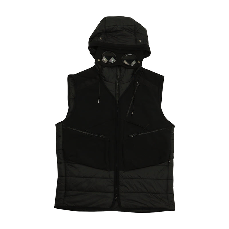 C.P. Company A/W 21 Shell Mixed Goggle Gilet in Black, front