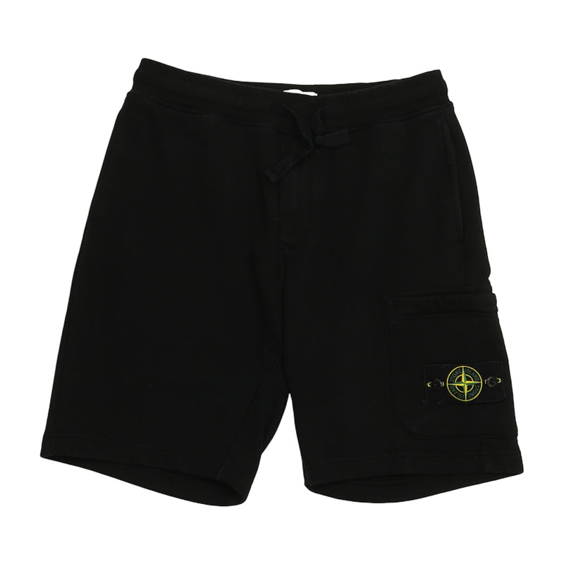 Stone Island S/S 21 Fleece Bermuda Cargo Shorts in Black, front