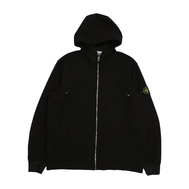 Stone Island A/W 21 Soft Shell-R e.dye Hooded Jacket in Black, front