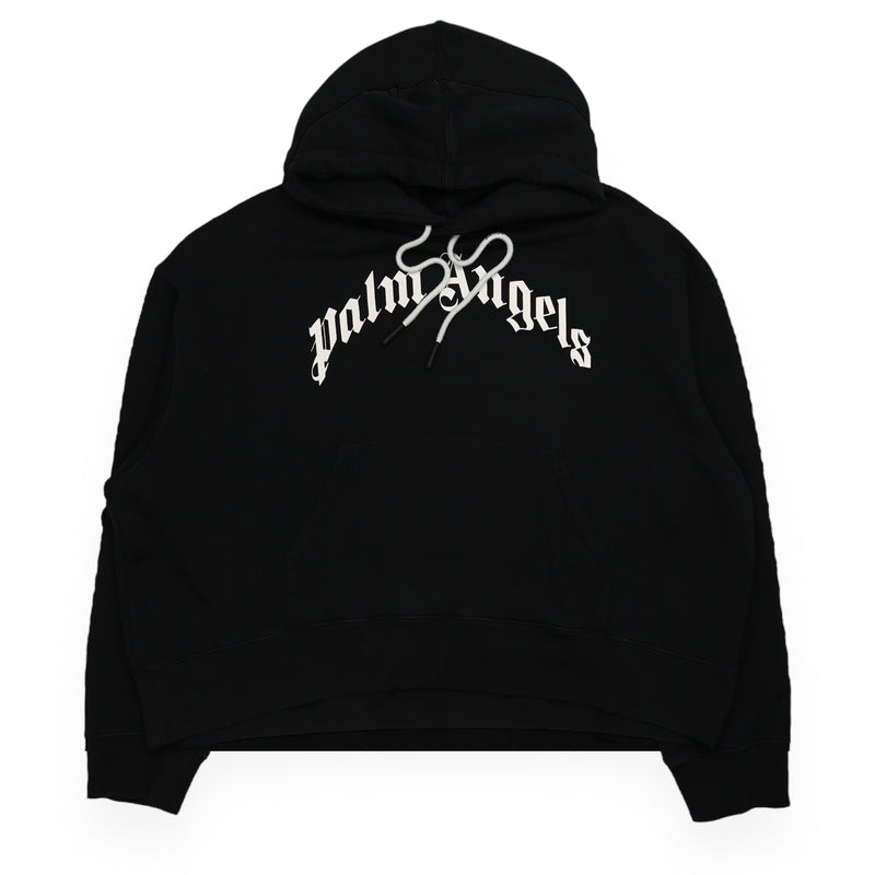 Palm Angels Curved Logo Hoodie in Black, front