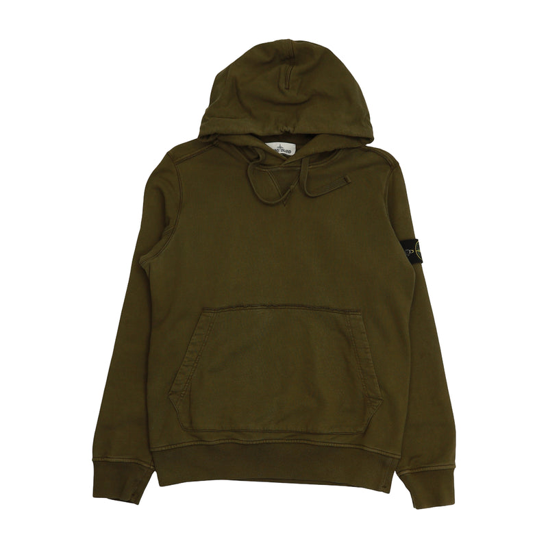 Stone Island S/S 18 Garment Dyed Popover Hoodie in Khaki, front