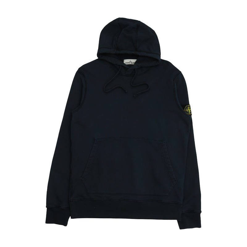 Stone Island S/S 21 Garment Dyed Popover Hoodie in Navy, front