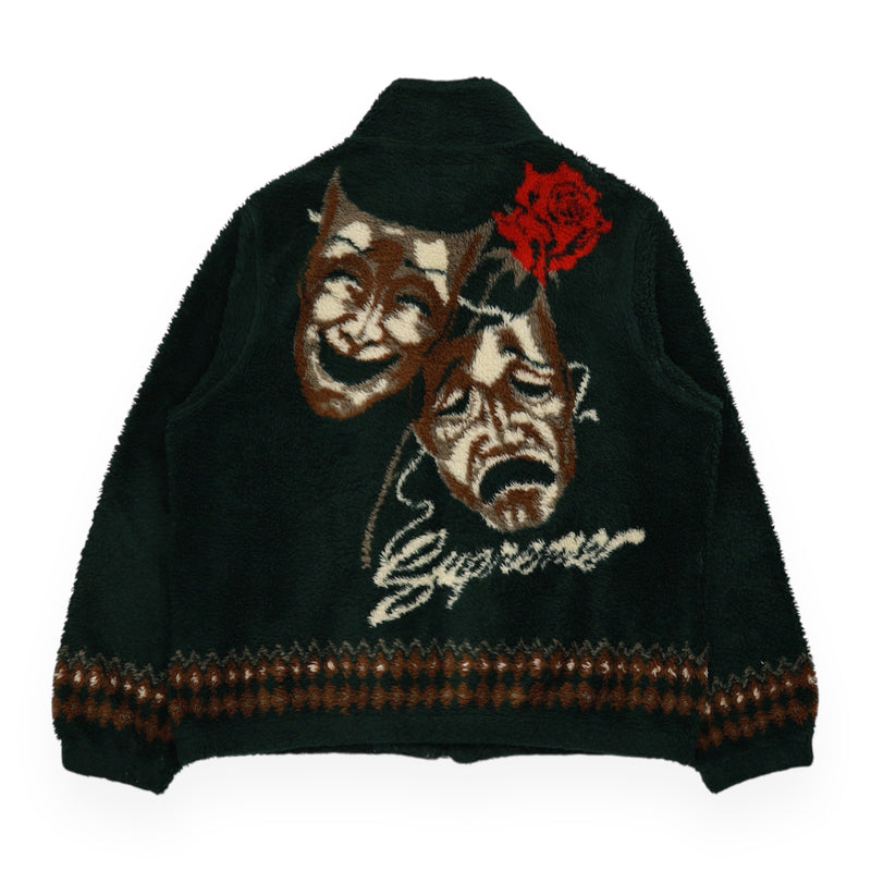 Supreme Drama Mask Fleece Jacket in Green, front