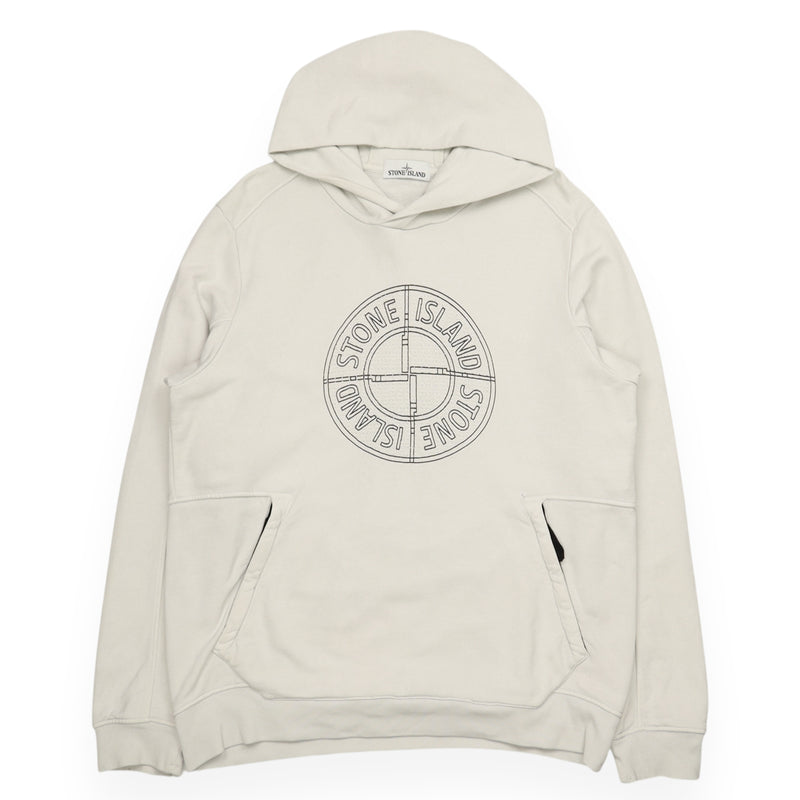 Stone Island Embroidered Logo Hoodie in White, front