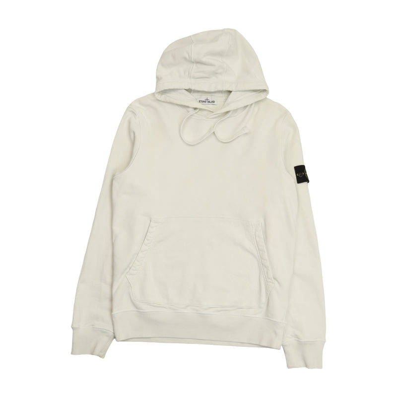 Stone Island S/S 21 Garment Dyed Popover Hoodie in White, front
