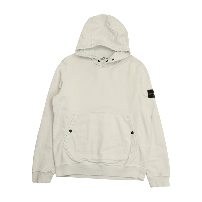Stone Island A/W 23 Garment Dyed Popover Hoodie in White, front