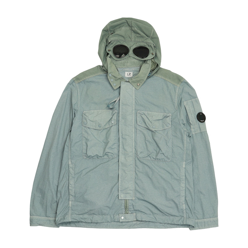 C.P. Company S/S 26 Flat Nylon Mixed Goggle Overshirt in Blue, front